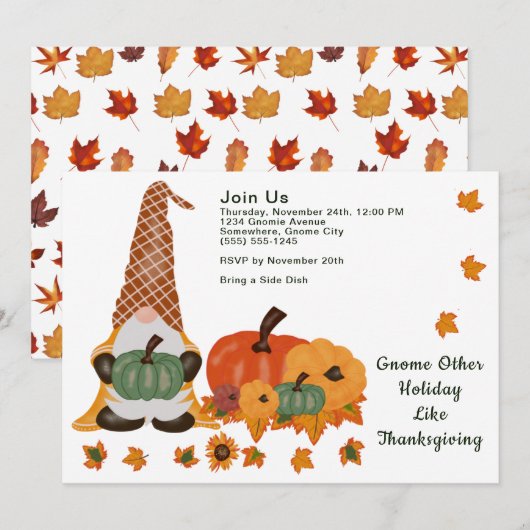 Gnome Pumpkins laat Thanksgiving Day Uitnodiging (Voorkant / Achterkant)