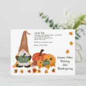 Gnome Pumpkins laat Thanksgiving Day Uitnodiging (Staand voorkant)