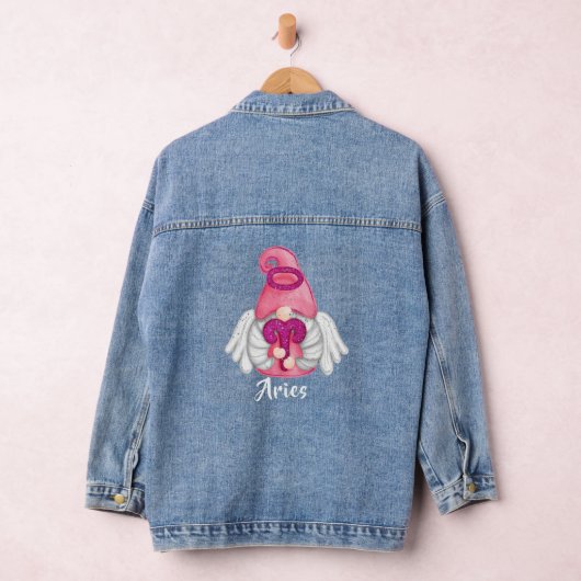 Gnome Ram Dierenriem Astrologie Teken Engel Vrouwe Denim Jacket (Hangar)