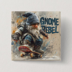 Gnome Rebel skateboard grafische kunst Vierkante Button 5,1 Cm
