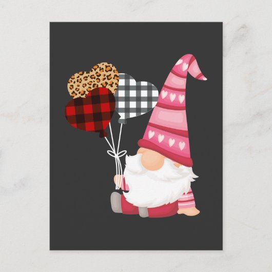 Gnome Red Black Leopard Balloon Valentijnsdag Briefkaart (Voorkant)