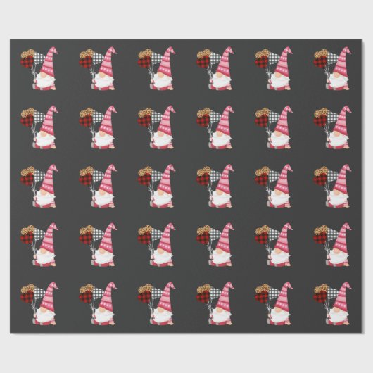 Gnome Red Black Leopard Balloon Valentijnsdag Cadeaupapier (Vlak)