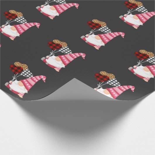 Gnome Red Black Leopard Balloon Valentijnsdag Cadeaupapier (Hoek)