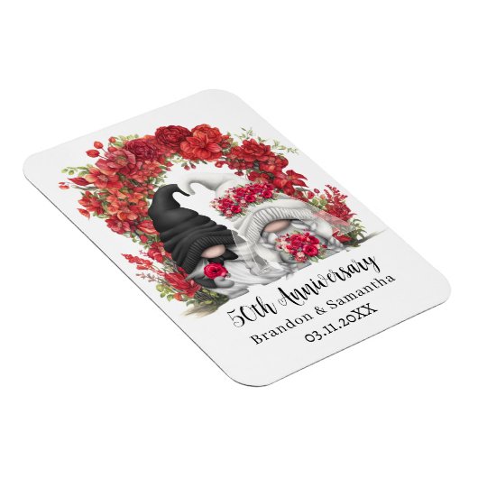 Gnome Red Floral Arch 50ste bruiloft Jubileum Magneet (Rechterzijde)
