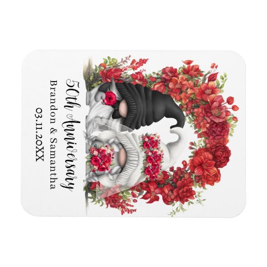 Gnome Red Floral Arch 50ste bruiloft Jubileum Magneet (Horizontaal)
