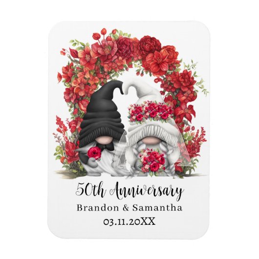 Gnome Red Floral Arch 50ste bruiloft Jubileum Magneet (Verticaal)