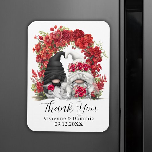 Gnome Red Flowers Wedding Thank You Magneet