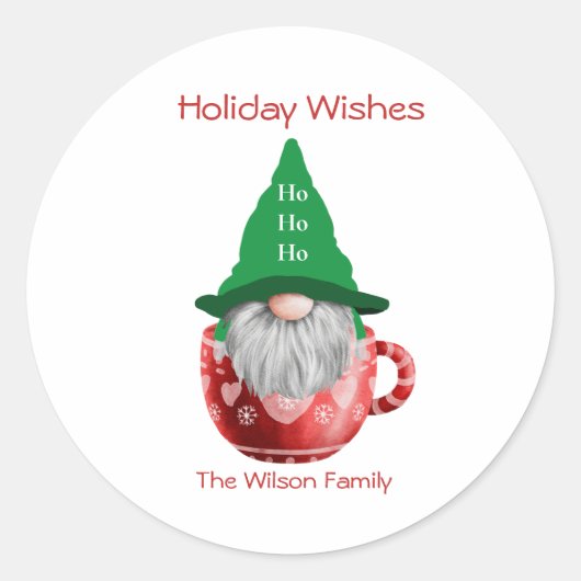 Gnome Red Green Holiday wenst persoonlijke Ronde Sticker (Voorkant)