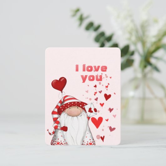 Gnome Red Hearts Schattige Liefde en Valentijn's D Feestdagenkaart (Staand voorkant)