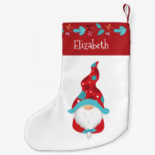 Gnome Red Modern Leaf Border vakantienaam Schattig Kleine Kerstsok (Achterkant)