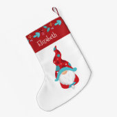 Gnome Red Modern Leaf Border vakantienaam Schattig Kleine Kerstsok (Achterkant (Hangend))