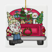 Gnome Red Truck gepersonaliseerd Keramisch Ornament (Achterkant)