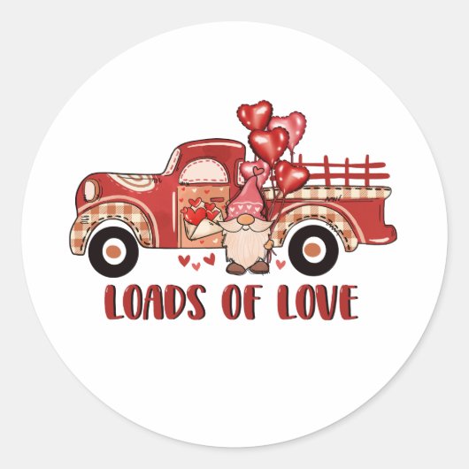 Gnome Red Truck Loads of Love Valentijns Ronde Sticker (Voorkant)