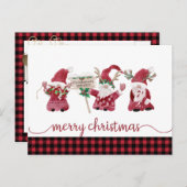 Gnome Reindeer Watercolor Buffalo Plaid Christmas Feestdagenkaart (Voorkant / Achterkant)