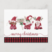 Gnome Reindeer Watercolor Buffalo Plaid Christmas Feestdagenkaart (Voorkant)