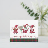 Gnome Reindeer Watercolor Classic Plaid Christmas Feestdagenkaart (Staand voorkant)