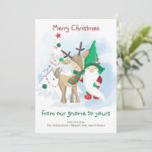 Gnome Rendier en Kerstboom Whimsical Grappig Feestdagenkaart (Staand voorkant)