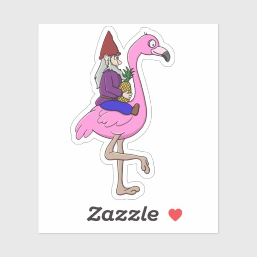 Gnome Riding a Flamingo with a Pineappel Sticker (Vel)