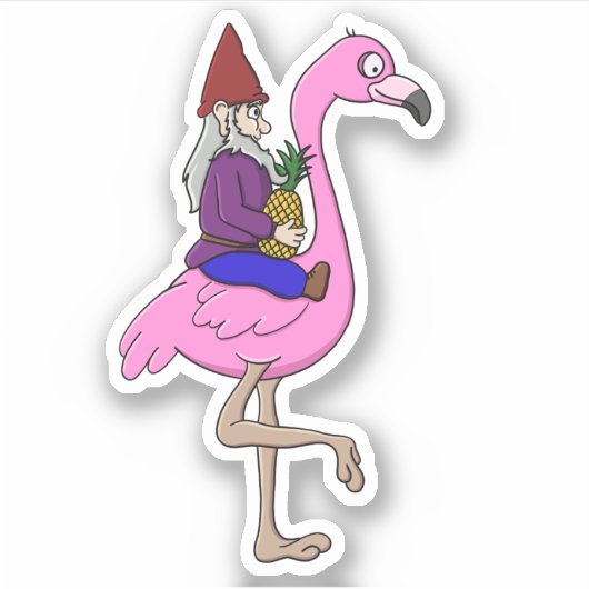 Gnome Riding a Flamingo with a Pineappel Sticker (Voorkant)