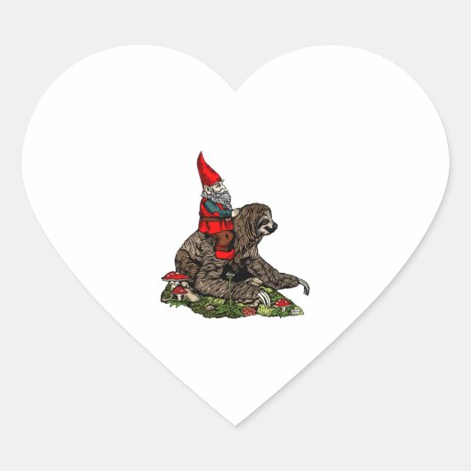 Gnome Riding a Sloth Hart Sticker (Voorkant)