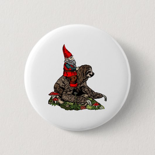 Gnome Riding a Sloth Ronde Button 5,7 Cm (Voorkant)