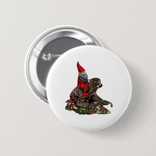 Gnome Riding a Sloth Ronde Button 5,7 Cm (Voorkant /achterkant)