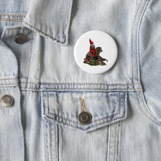 Gnome Riding a Sloth Ronde Button 5,7 Cm (In situ)