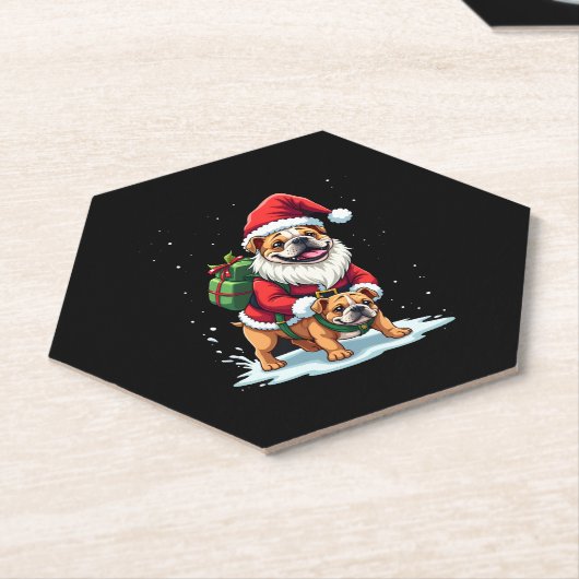 Gnome Riding Engels Bulldog Kerstmis Kerstmis Jong Kartonnen Onderzetters (Schuin)