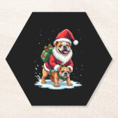 Gnome Riding Engels Bulldog Kerstmis Kerstmis Jong Kartonnen Onderzetters (Voorkant)
