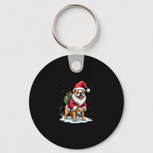 Gnome Riding Engels Bulldog Kerstmis Kerstmis Jong Sleutelhanger (Voorkant)
