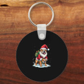 Gnome Riding Engels Bulldog Kerstmis Kerstmis Jong Sleutelhanger (Voorkant)