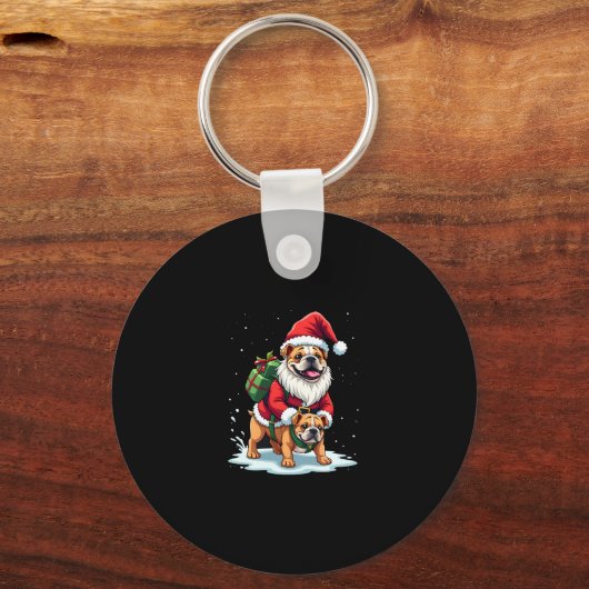Gnome Riding Engels Bulldog Kerstmis Kerstmis Jong Sleutelhanger (Voorkant)