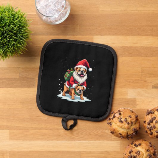 Gnome Riding English Bulldog Christmas Xmas Boys G Pannenlap (Top down)