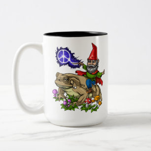 Gnome Riding Frog Tweekleurige Koffiemok