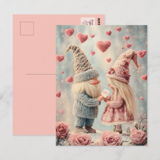 Gnome Romance: Valentijnsdag Gnome Paar Briefkaart (Voorkant / Achterkant)