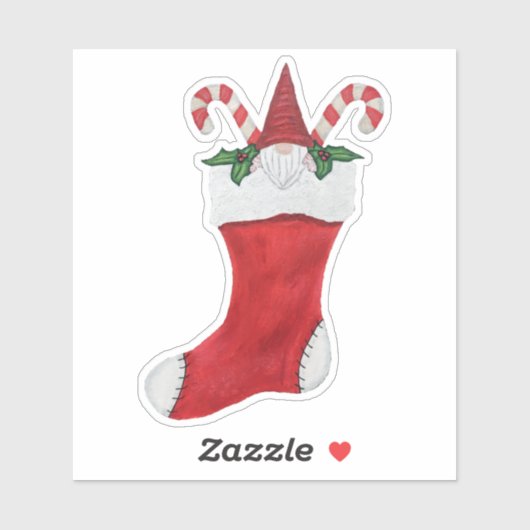 Gnome Rood Tall Pet Kerst Stocking Candy Canes Sticker (Vel)