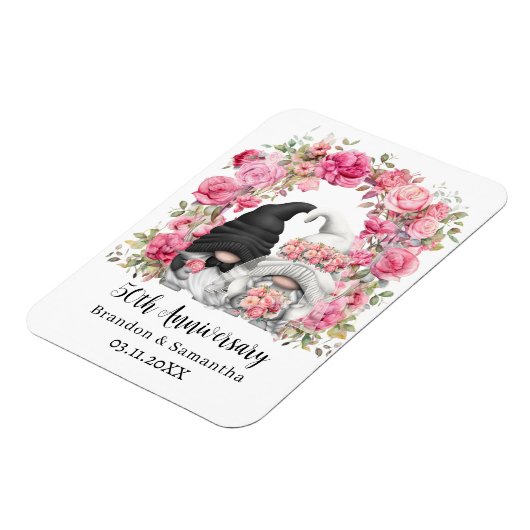 Gnome Roze Bloemboog 50ste bruiloft Jubileum Magneet (Linkerzijde)