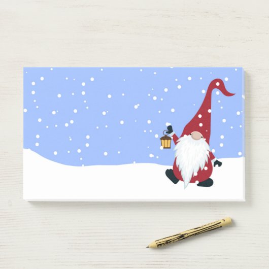 Gnome, Santa Hat, sneeuw, Winter Post-it Note (Op bureau)