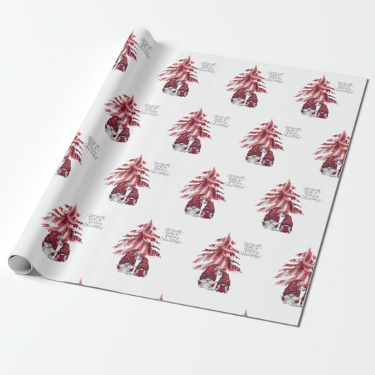 Gnome Santa & Mrs Claus Wrapping Paper Cadeaupapier (Uitgerold)