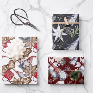Gnome Scandinavian Nordic Waterverf Kerstmis Inpakpapier Vel