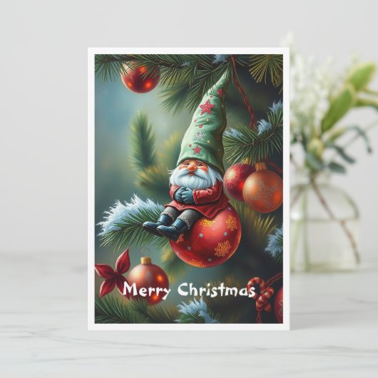 Gnome Schattige Grappig Trendy Whimsical Fantasy G Feestdagenkaart (Staand voorkant)