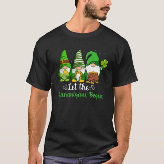 Gnome Shamrock Let Shenanigans start St Patricks D T-shirt (Voorkant)