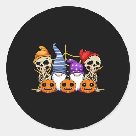 Gnome Skeleton Lazy Halloween Costume Cute Pumpkin Ronde Sticker (Voorkant)
