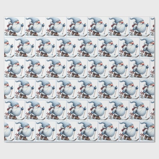 Gnome Skiën met een konijntje Cadeaupapier (Vlak)