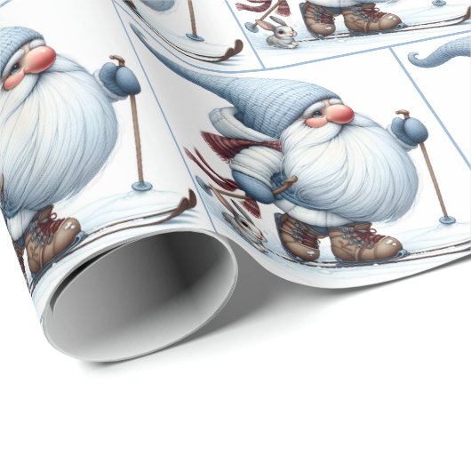 Gnome Skiën met een konijntje Cadeaupapier (Rol Hoek)