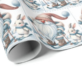 Gnome Skiën met een konijntje Cadeaupapier (Rol Hoek)