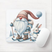 Gnome Skiën met een konijntje Muismat (Met muis)