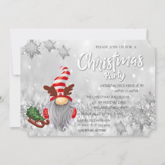 Gnome Sleigh PineTree Bokeh kerstparty Kaart (Voorkant)