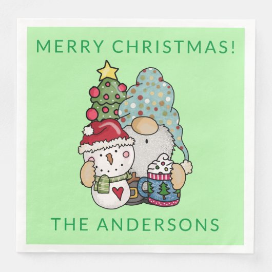 Gnome Sneeuwman Kerstfeest Servet (Voorkant)
