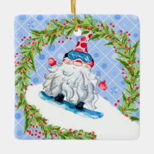 Gnome Snow Boarding met Wreater Keramisch Ornament